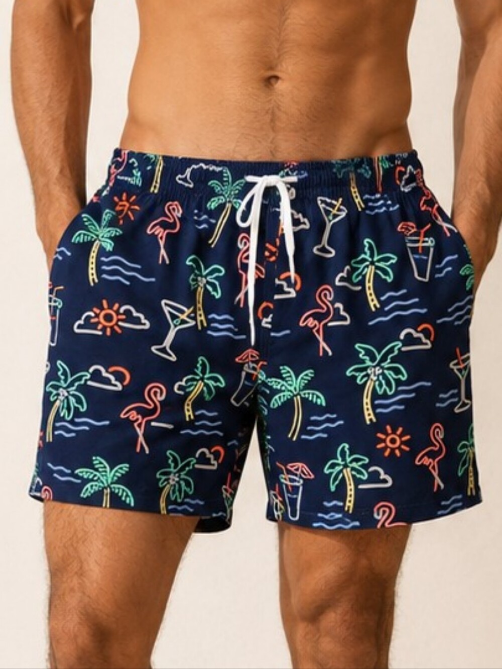 Chubbies Neon Tropical Swim Trunks Men's 2XL Navy Flamingo Palm Tree 4" Inseam